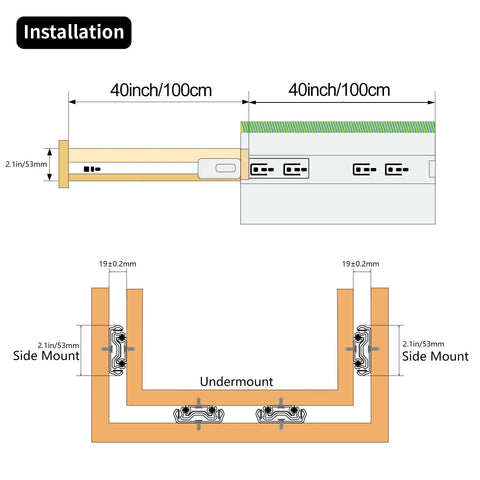 Heavy Duty 40 Inch Drawer Slides For Kitchen Renos And Home Fixes 260 Lb Side Mount Full Extension Ball Bearing Rails installation diagram