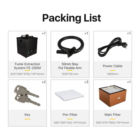 Packing list for Three Stage Soldering Fume Extractor With HEPA And Activated Carbon Filters, 135W Pro Grade Dust And Gas Purifier