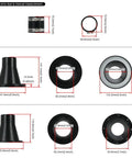 4 Inch And 2.5 Inch Magnetic Dust Collection Fittings Starter Kit For Shop Vac Hoses with detailed measurements and designs.
