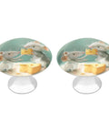 Sweet Mouse Passing Cheese Round Drawer Cabinet Knobs Built With Solid Stainless Steel Base And Glossy Crystal Exterior Dope Two Piece Handle Pulls To Level Up Your Dresser Or Kitchen Setup, featuring two mouse designs.