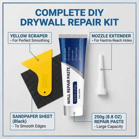 DIY Friendly Drywall Repair Kit With Scraper And Spackle For Quick Wall Patch Mending Three Tubes Of Wall Mending Agent Nozzle Extenders And Sandpaper For Filling Holes And Cracks The Fast Drying Solution For Home Walls kit contents