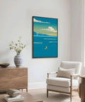 Framed Ocean Rowing Poster Canvas Print Art in living room, Modern Minimalist Wall Decor, Retro Framed 16x24 Ready to Hang.