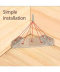 Heavy Duty Trapezoid Corner Brackets For Shelving And Cupboards Beefed Up Steel Angle Support Clips installed in a corner with screws.