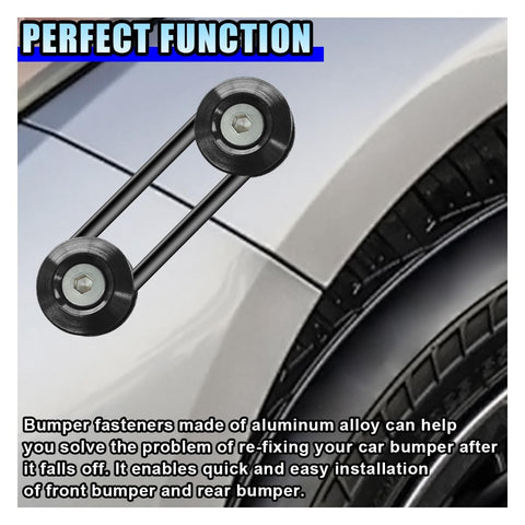 Heavy Duty Bumper Quick Release Clips Fasteners Kit For Front And Rear Bumpers Universal Fit For Most Cars Includes Washers And Stainless Steel Screws Easy Install Durable Aluminum Alloy With Rubber Seals Black shown near car tire and bumper.