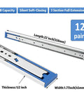 12 Pairs 22 Inch Soft Close Drawer Slides For Heavy Duty Cabinets, 100 Lb Capacity, Full Extension, Ball Bearing Rails