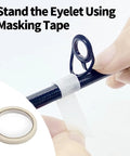 All In One Fishing Rod Repair Kit with Two Part Epoxy Resin 500D Wrapping Thread Clipper and Masking Tape used on rod eyelet.