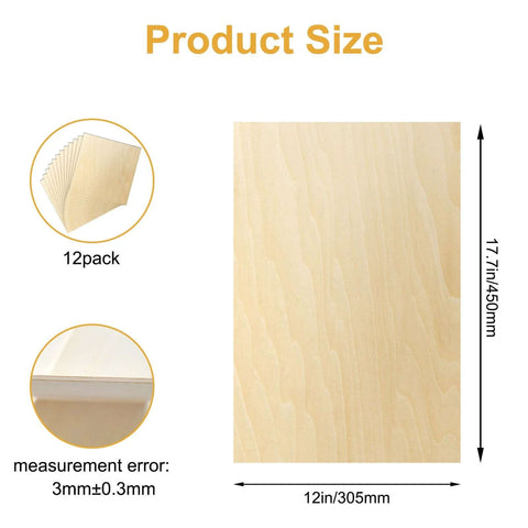 Basswood sheets, 12-pack, 12x18x1/8 in (3mm) unfinished wood for laser cutting and crafts
