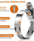 Heavy Duty Stainless Steel Hose Clamp Kit 1/4 In To 1-1/2 In, 100 Pack Worm Gear Clamps detail highlighting screw, fasteners, design