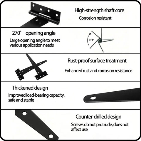 Heavy Duty Wood Fence Gate Hardware Kit With 2 T Strap Hinges, Sliding Gate Latch, 2 Gate Handles, Black Finish, Built To Last, Rust Resistant And Weatherproof, 16 Inch Outdoor Gate Set For Yard Barn Shed, black steel hinges