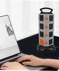 Heavy Duty Usb Power Strip With Secure Outlet Protectors Multi Port Smart Charger Fireproof Build For Phones Tablets Heavy Load Built Tough Quick Charge Hub on desk near laptop.