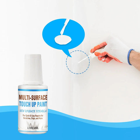 White Touch Up Paint Pen being used on a wall, Multi Surface Quick Dry Porcelain White For Dresser, Door, Floor, Cabinet, Appliance And Bathtub, 1 Fl Oz, High Gloss Finish For Scratches And Spots, DIY Friendly No Mess