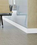 White Vinyl Wall Base Self-Stick Ultra Thick 1/8 Inch, 4.25 Inch By 80 Feet Peel And Stick Adhesive Backing on floor trim