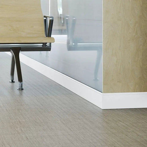 White Vinyl Wall Base Self-Stick Ultra Thick 1/8 Inch, 4.25 Inch By 80 Feet Peel And Stick Adhesive Backing on floor trim