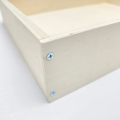Close-up of Hassle Free Replacement Kitchen Drawer Box Fourteen By Nineteen Inches showing plywood finish and screws.