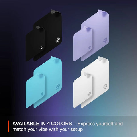 QcK Medium Gaming Mouse Pad With Non Slip Silicone Rubber Base For Peak Tracking And Pro Grade Game Ready Sensor Performance 320 By 270 mm For FPS MOBAs RTS MMO in four colors: black, purple, blue, white.