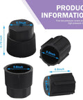10 Pack A/C Valve Core Port Caps for Most Cars, Heavy-Duty ABS Plastic, showing dimensions and design, black high and low pressure caps