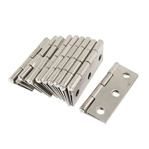 10 Pack Stainless Steel Cabinet Door Hinges With Soft Close Dampers, stack of silver hardware on white background