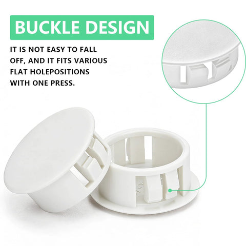 210 Piece White Plastic Screw Hole Plugs For Round Holes Nylon Panel Knockout Flush End Caps with Buckle Design