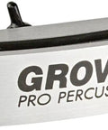 Close-up of a Sturdy Aircraft Grade Aluminum Tambourine Mounting Clamp with Grover Pro Percussion logo visible.