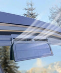 Solar Powered Car Exhaust Fan For Tesla Cybertruck Cabin Air Circulator mounted on window, removing heat and odors.