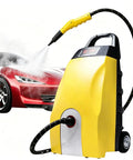 Orisuntech 3000W Heavy-Duty Steam Cleaner With Ozone Dual Purification Features cleaning a red car with steam pressure.