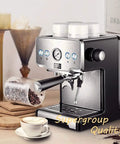 Make Every Shot Hit Different With This Professional 15 Bar Semi Automatic Espresso Machine Including A Sleek Milk Frother And Helpful Cup Warmer For Top Tier Home Brewing. Espresso machine with milk frother and coffee beans.