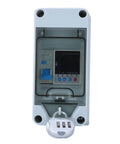 Slick Outdoor Smart Wifi Circuit Breaker With Dead Simple Smartphone App Remote Control And Real Time Monitoring For No Sweat Home Or Industrial Power Management 63A Adjustable Electrical Switch front view with transparent casing.