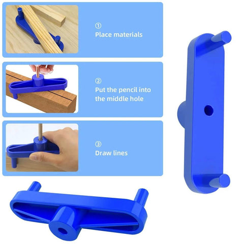 TorSor center scribe line locator, blue plastic, 2-pack for woodworking with pencil hole