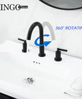 360-degree rotating Matte Black Widespread 3-Hole Bathroom Faucet With Dual Handles, Modern Vanity Sink Tap for easy DIY install