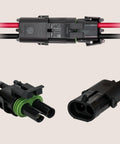 Grab This Awesome 5 Piece Ols Two Wire Weather Pack Connector Kit With Assorted Six Inch 16 Awg Waterproof Wires Perfect For Auto Marine Racing Or Industrial Jobs That Need Heavy Duty Sealed Connections. Black 2-wire waterproof connector with 16 AWG wires