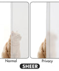 White Privacy Sheer Curtains Let Light In Semi Sheer Window Drapes For Living Room And Bedroom, Light Filtering with cat behind