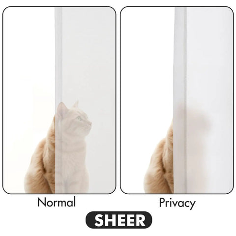 White Privacy Sheer Curtains Let Light In Semi Sheer Window Drapes For Living Room And Bedroom, Light Filtering with cat behind