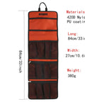 Open view of red Rock Climbing Gear Storage Bag For Quickdraws And Small Parts Carabiner Hook Organizer, foldable, multiple pockets.