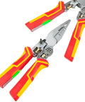 All In One Wire Stripper And Voltage Tester Pliers For AC DC Live Wire Testing, red and yellow handle detail, two pliers shown