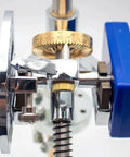 Close-up of adjustment gears on the Straight Up Built Tough Gemstone Faceting Machine With Digital Angle Readout and Ergonomic Handle.