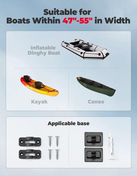 Beefy Boat Bimini Top Shade Cover compatibility with inflatable dinghy boat, kayak, canoe; mounting hardware shown.