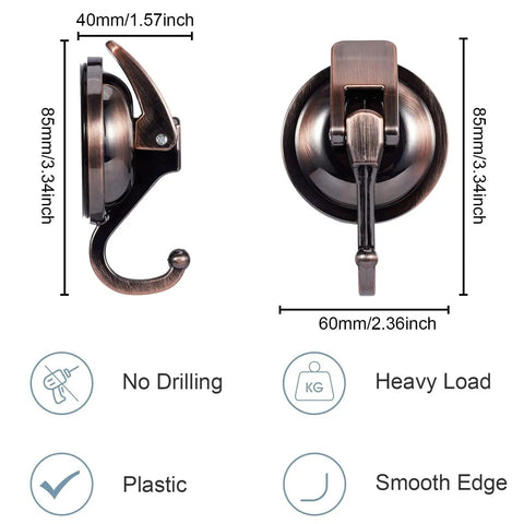 Durable Suction Cup Hooks For Shower And Kitchen No Drill Install Easy Lock Lever For Quick Hanging On Glass Doors Mirrors Tiles Loofah Towels Coats Bath Robes Waterproof Red Bronze Finish