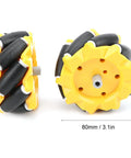 Fydun TT Mecanum wheel pair, Amazon brand, yellow with black rollers, 80mm diameter for DIY robot car parts