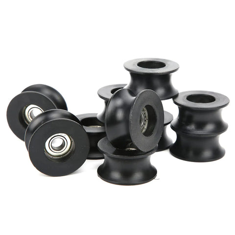 U Type Pulley Roller Bearings 608ZZ Nylon Coated Deep Groove Ball Bearings 10 Pack For Motors Tools Gear Shafts And Heavy Duty Construction Equipment With Grease Reservoir For Longer Lubrication Intervals. Black nylon-coated 608ZZ pulley rollers