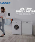 Woman doing laundry next to Occupancy Motion Sensor Light Switch PIR Infrared No Neutral Wire Required Grounding Wire 10 Pack
