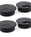 Four Piece Black Desk Grommet Covers Deliver Zero Stress Cable Control With Slick Adjustable Fit Top Shelf Abs Build, 50mm size.