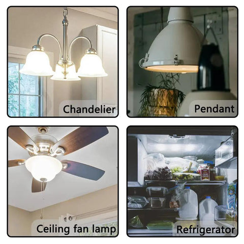 Four Pack A15 Oven Bulbs 40W 120V With E26 Base 2700K Warm White 330 Lumens used in chandelier, pendant, ceiling fan, refrigerator