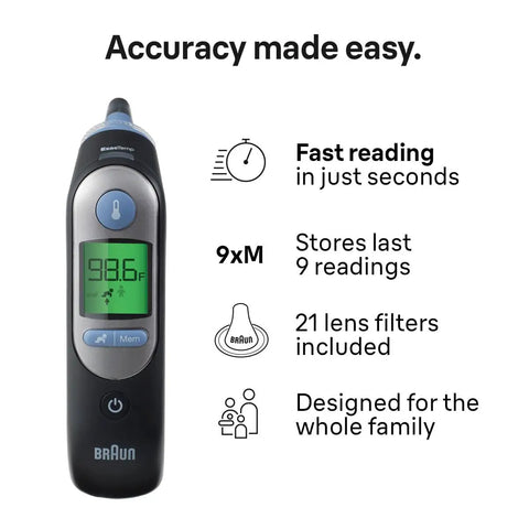 Digital Ear Thermometer For Adults And Infants With Preheated Tip Infrared Reading ExactTemp Beep For Proper Positioning Fast Accurate Temperature Readings Pediatrician Recommended Kid Friendly, front view