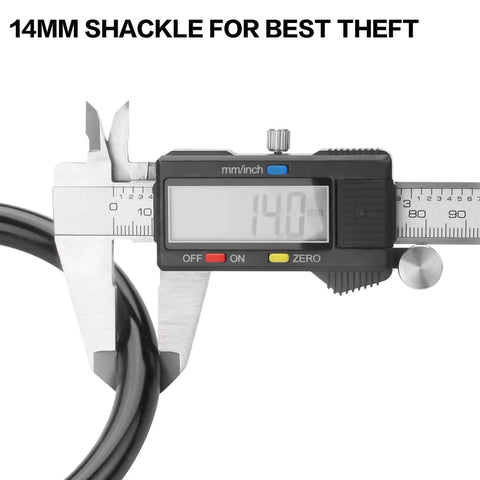 Caliper measuring 14mm thickness of 14mm Heavy Duty Bike Lock Chain With Keys 7 Hole Zinc Alloy Ring Lock Secure For Electric Bikes