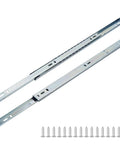 Built Tough 15 Inch Side Mount Cabinet Drawer Slides Featuring Steel Ball Bearings and screws for installation.