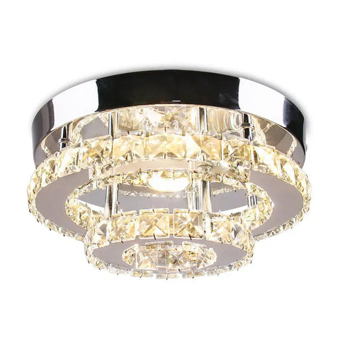 Mini Crystal Chandelier Ceiling Light Two Layer Ring Design Flush Mount Modern Lighting for Hallway Staircase Kitchen Bathroom