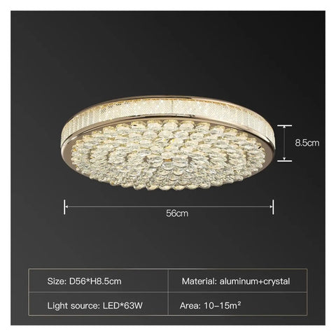 Round Mounted Crystal LED Ceiling Chandelier Light For Living Room Bedroom Study Hallway Sleek Modern Indoor Lighting Fixture With Lit Glow And Easy Mounting, 56cm aluminum and crystal design
