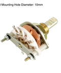 Band Selector Rotary Switch, 2 Pole 4 Position, 10 Pin, Single Deck, side view showing shaft, ideal for industrial machinery.