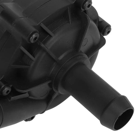 Electric Auxiliary Cooling Fan And Pump Assembly For Supercharger Battery Systems Wide Fits Svt Cobra Cadillac V Series Ram Trucks No Sweat Swap Straight Fire Upgrade Tight Oem Replacement Design close-up of electric coolant pump with black casing and outlet.