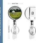 Heavy Duty Metal Badge Reel With 360 Degree Swivel And Secure Belt Clip showing golf-themed design, 4cm, stainless steel, retractable ID holder.